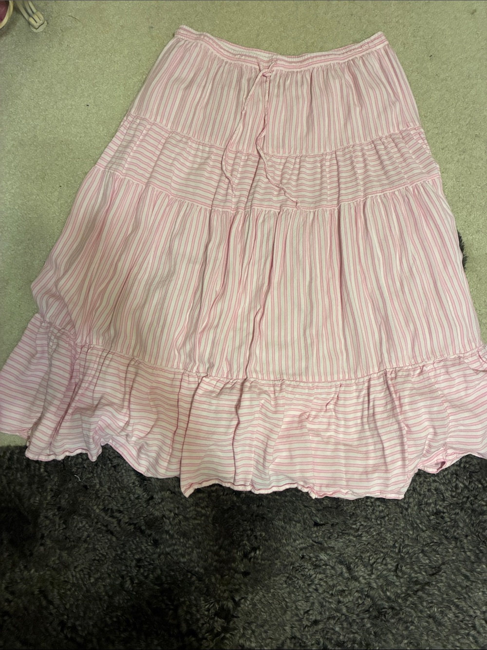 American Eagle Outfitters Pink and White Striped Tiered Maxi Skirt